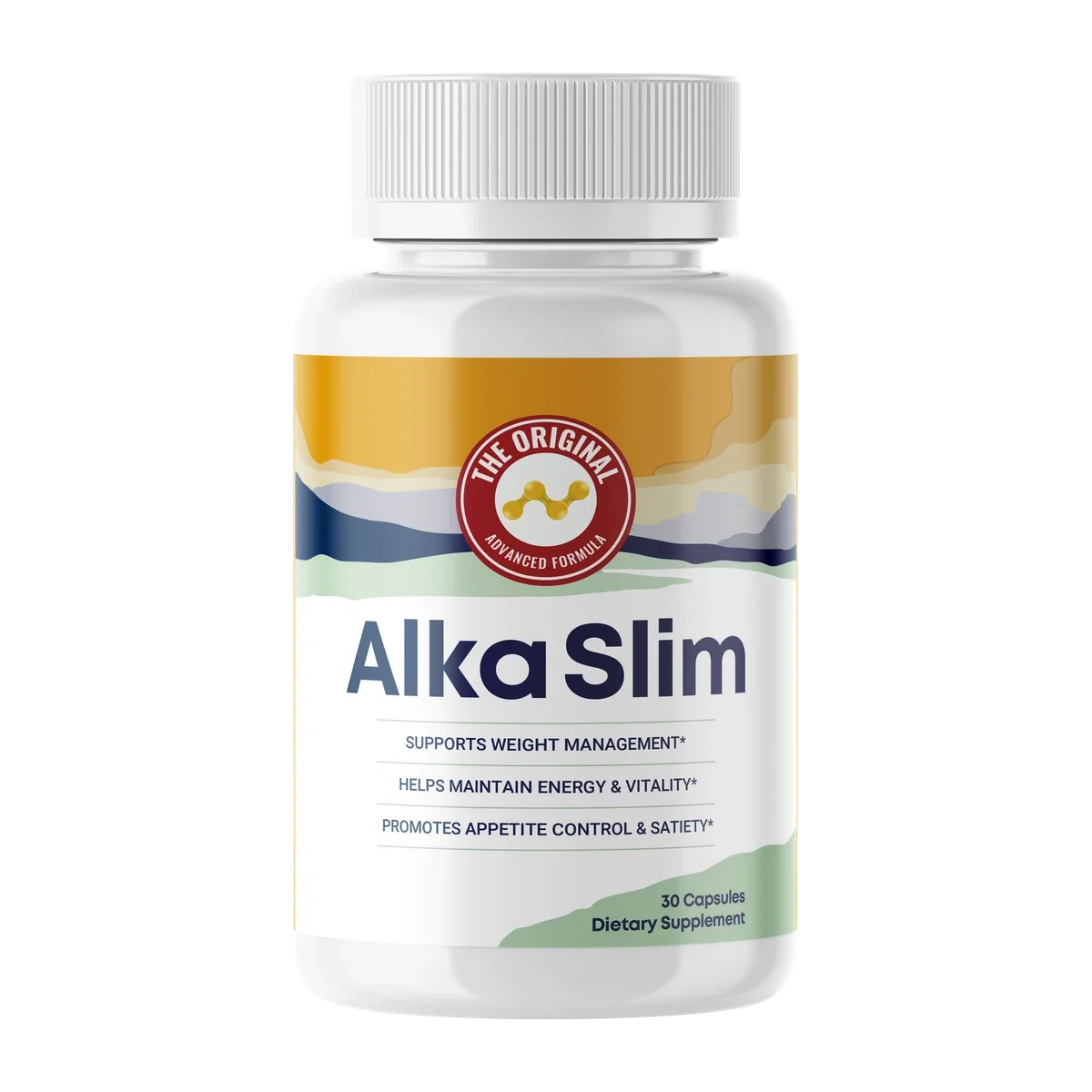 A single AlkaSlim bottle — 30 capsules, one capsule a day, a 30 day supply